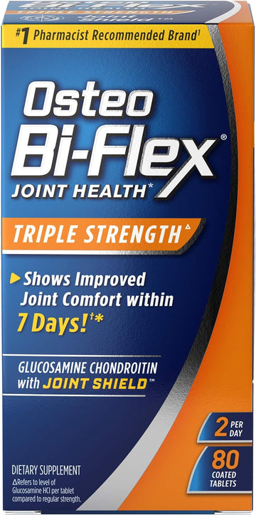 Osteo Bi-ex Triple Strength(5), Glucosamine Chondroitin with Vitamin C Joint Health Supplement, Coated Tablets, 80 Count (Pack of 1)