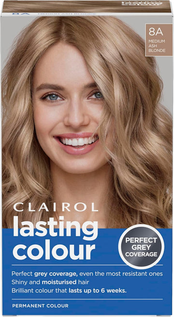 Clairol Lasting Colour Permanent Hair Dye | Ideal Grey Coverage | Shiny And Moisturised Hair | 8A Medium Ash Blonde (Pack Of 2)