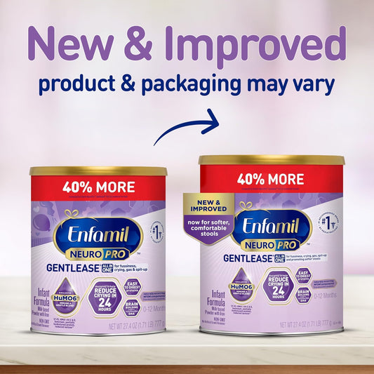 Enfamil Neuropro Gentlease Baby Formula, Brain Building Dha, Humo6 Immune Blend, Designed To Reduce Fussiness, Crying, Gas & Spit-Up In 24 Hrs, Prebiotics To Promote Softer Stools, Baby Milk, 27.4 Oz