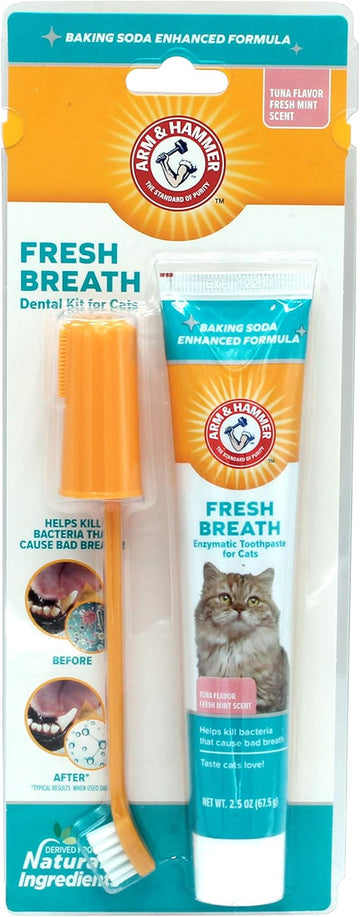 Arm & Hammer For Pets Dental Kit For Cats | Eliminates Bad Breath | 3 Piece Set Includes Cat Toothpaste, Cat Toothbrush & Cat Fingerbrush In Tasty Tuna Flavor,2.5 Ounces