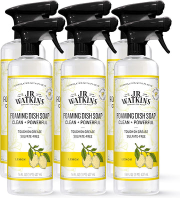 J.R. Watkins Trigger Spray Foaming Dish Soap, Crafted Clean & Cruelty Free, Lemon, 16 Fl Oz, 6 Pack