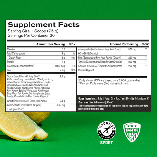 Bare Performance Nutrition, Bpn Strong Greens Superfood Powder, Lemon, 30 Servings