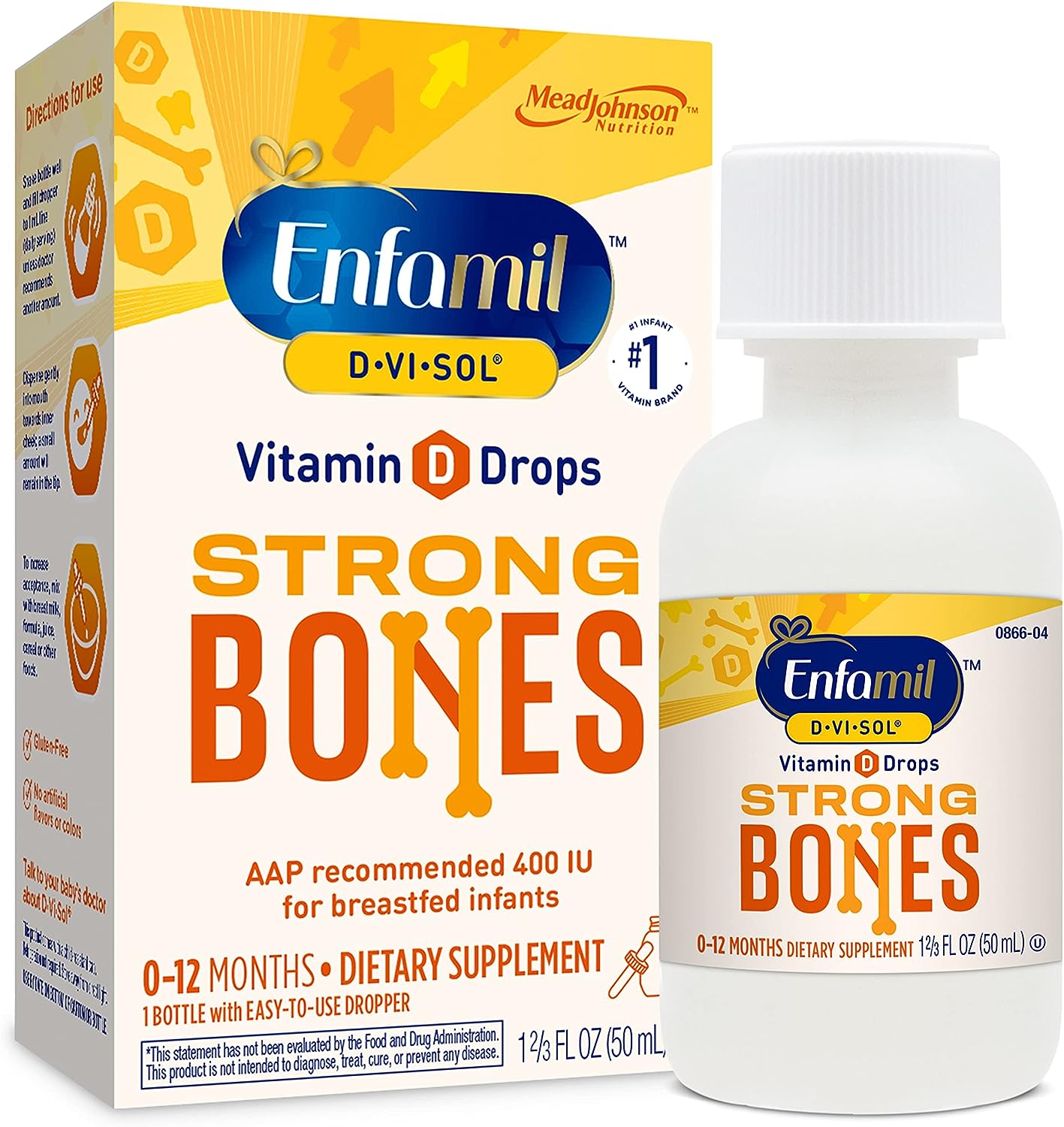 Enfamil Baby Vitamin D-Vi-Sol Liquid Supplement Drops For Infants, Supporting Strong Teeth & Bones In Newborn Babies, Easy-To-Use, Gluten-Free, 50 Day Supply, Dropper Bottle