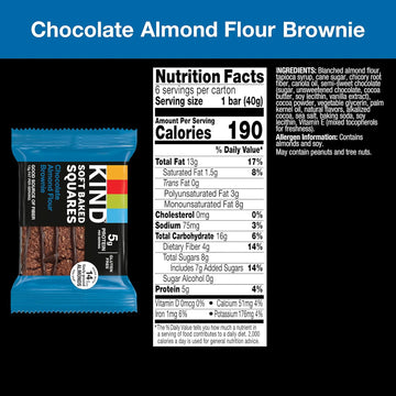Kind Soft Baked Squares, Chocolate Almond Flour Brownie, Healthy Snack Bars, Gluten Free, 5G Protein, 6 Count