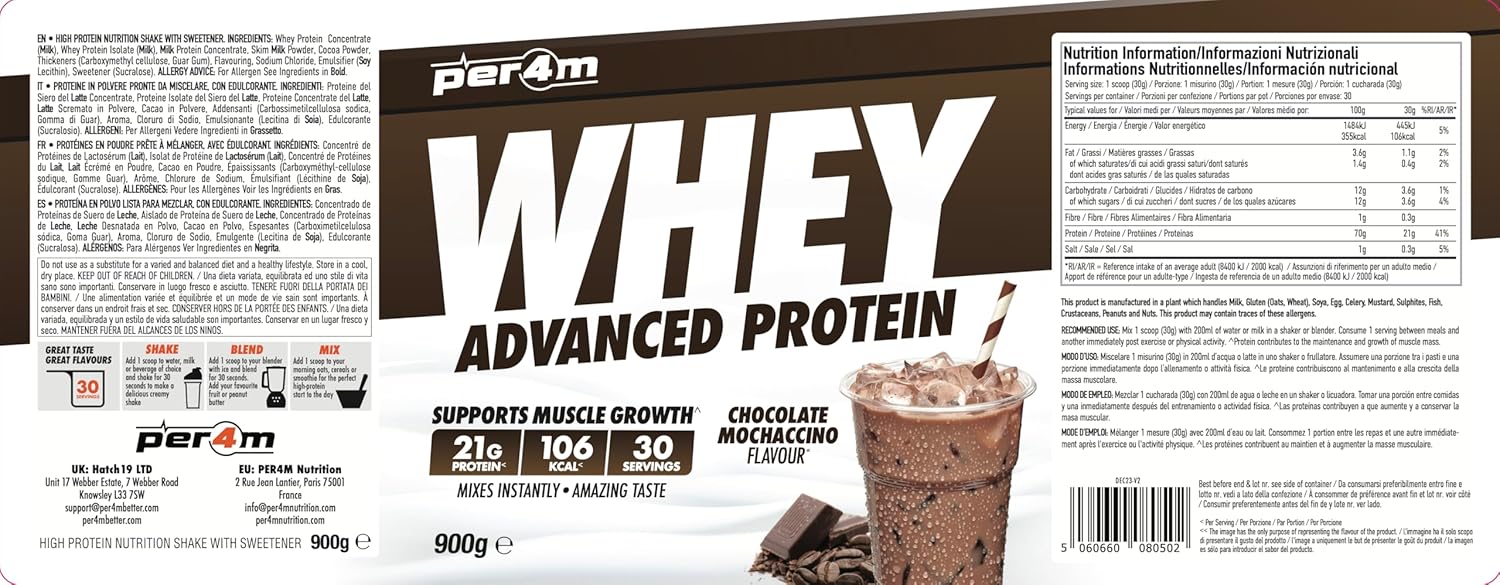 Per4m Advanced Whey Protein Powder | 30 Serving Low Sugar Protein Shake with Amino Acids | Perfect for Your Gym Bag and Travel | Shaker & 5 Mixed Selection Sachets (900g, Cookie Dough) : Amazon.co.uk: Health & Personal Care