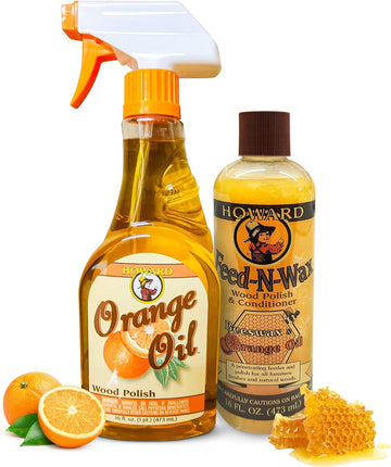 Howard Feed N Wax Wood Polish and Conditioner, and Howard Orange Oil Wood Polish, Wood Furniture Cleaner and Teak Wood Cleaner