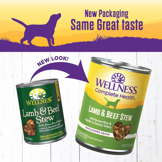 Wellness Thick & Chunky Natural Canned Dog Food, Lamb & Beef Stew, 12.5-Ounce Can (Pack Of 12)