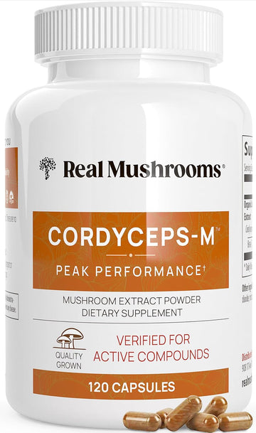 Real Mushrooms Cordyceps Capsules - Performance Mushroom Extract Supplement With Organic Militaris For Energy & Immune Support Vegan Supplement, Non-Gmo, 120 Caps