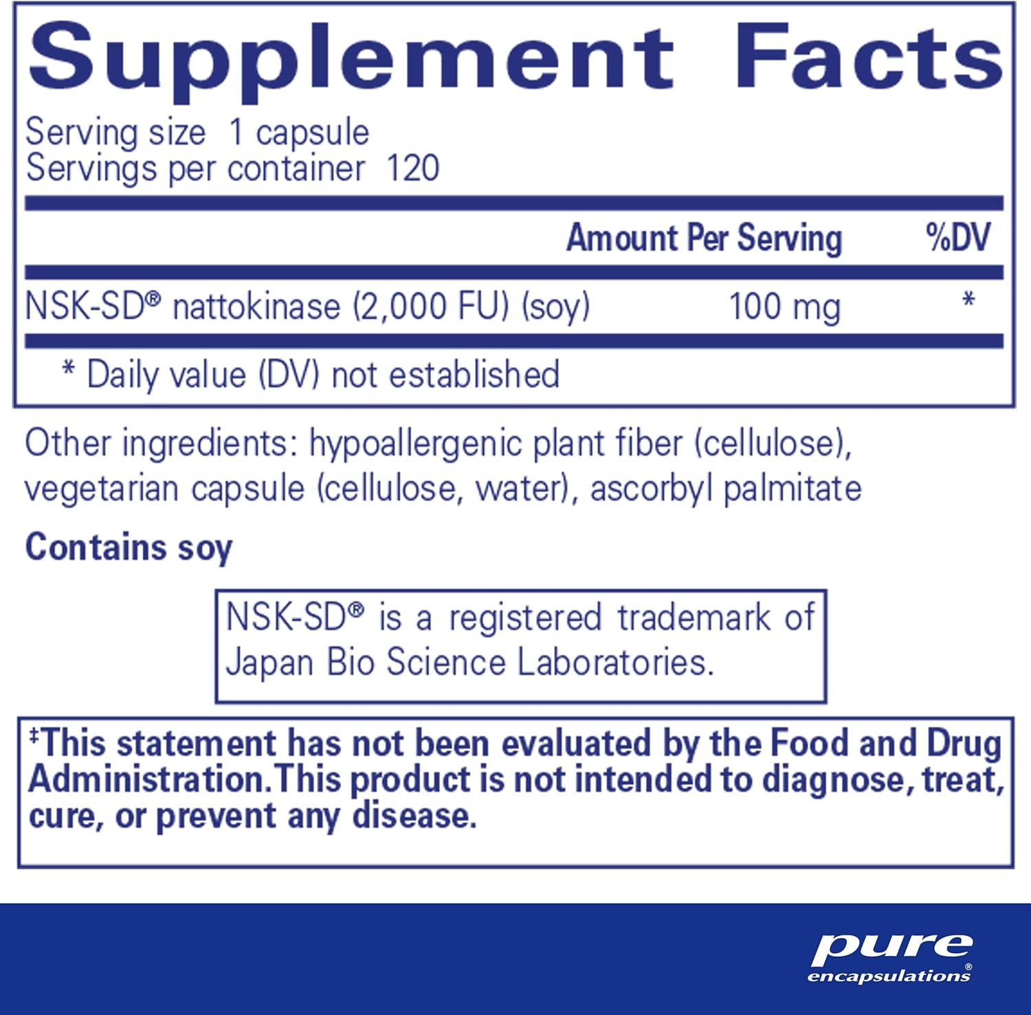 Pure Encapsulations NSK-SD | Nattokinase 100 mg | Enzymes to Promote Healthy Blood ow, Circulation, and Blood Vessel Function | 120 Capsules