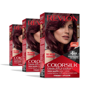 Revlon Permanent Hair Color, Permanent Red Hair Dye, Colorsilk With 100% Gray Coverage, Ammonia-Free, Keratin And Amino Acids, Red Shades (Pack Of 3)