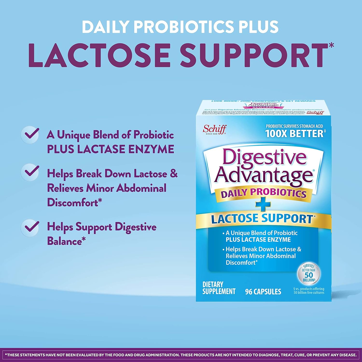 Digestive Advantage Lactose Defense Capsules (96 Count In A Box) - Helps Breaks Down Lactose & Defend Against Digestive Upset*, Supports Digestive & Immune Health* (Pack of 1)