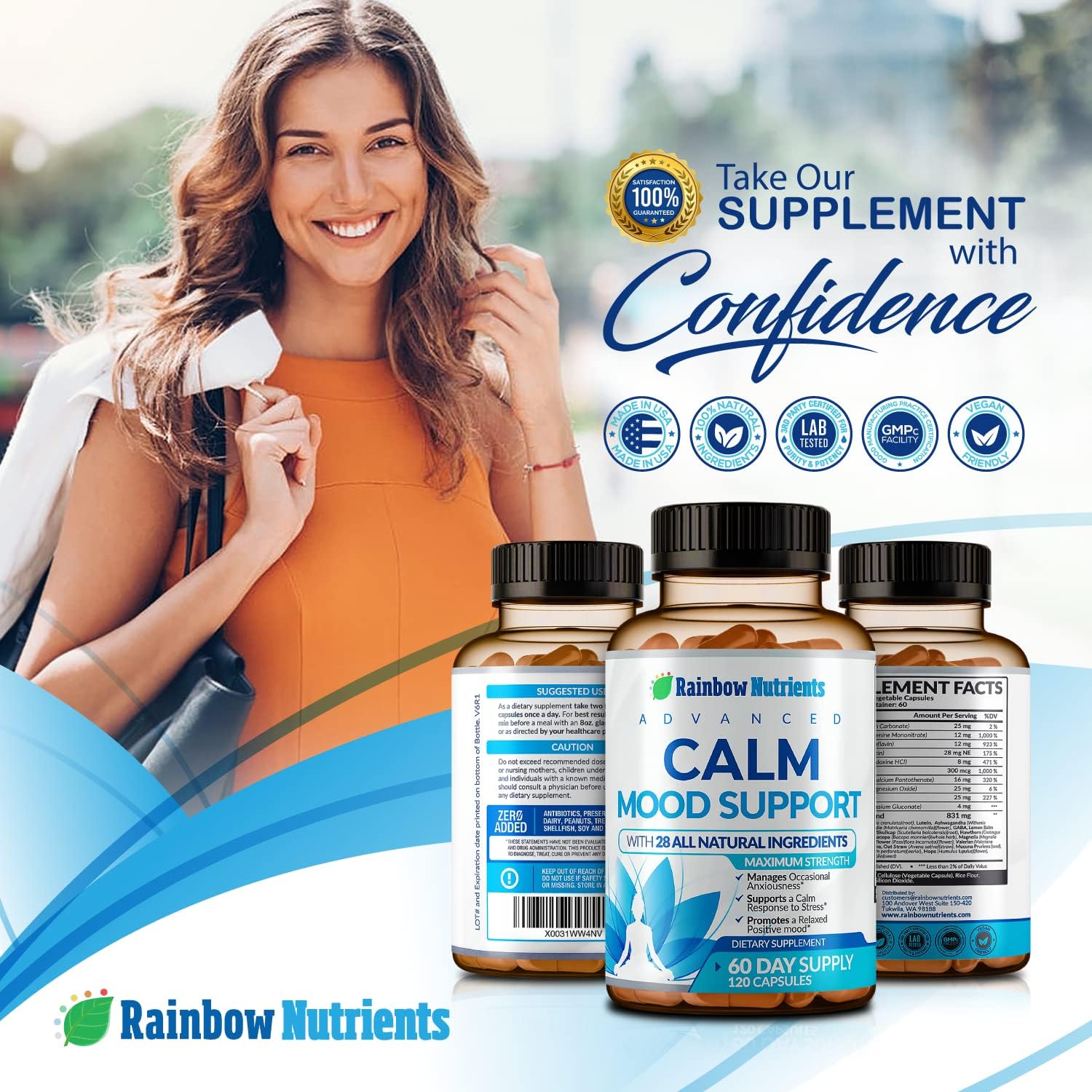 28 In 1 Calm Mood Support Supplement- Natural Happy Pills For Occasional Anxiousness & Stress, Worry Feelings, Relaxation, Mental Clarity | Max Sleep & Mood Support For Women & Men|120 Vegan Capsules : Health & Household