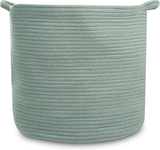 Natemia Large Rope Storage Basket And Cotton Rope Diaper Caddy - Nursery Bin And Toy Organizer Laundry Basket, Basket For Towels, Pillows And Blankets, Perfect Baby Registry Gift-Lily Pad