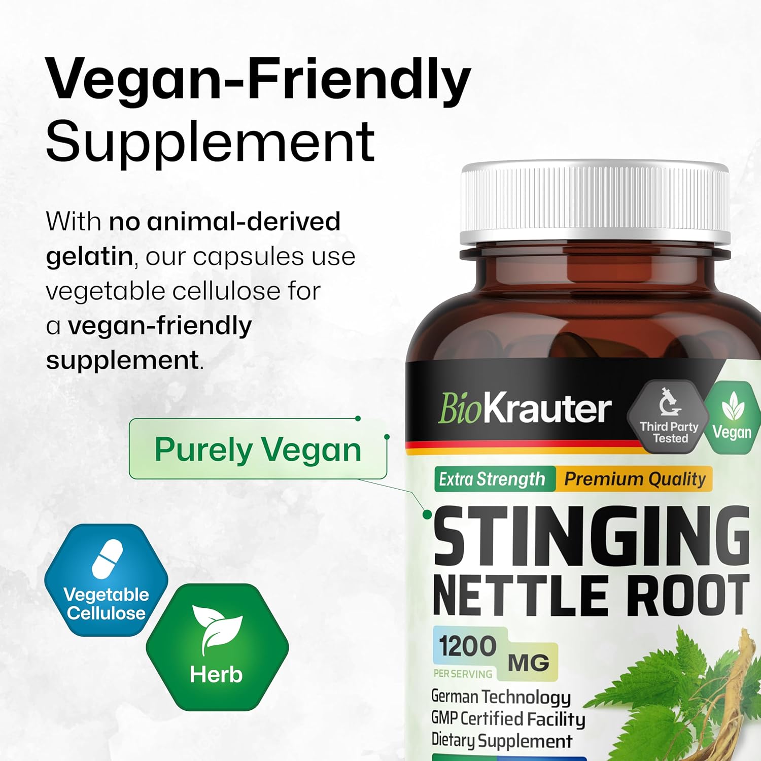 Bio Krauter Stinging Nettle Capsules 1200 Mg - 250 Natural Urinary Tract & Overall Support Caps - Nettle Root Powder (Urtica Dioica) - Non Gmo : Health & Household