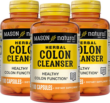 MASON NATURAL Colon Herbal Cleanser, Dietary Supplement Supports Digestive Health with Soluble Fibers, Probiotics and Herbs, 100 Count, Pack of 3