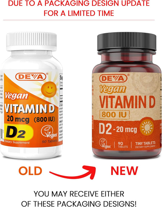 Deva Vegan Vitamin D2, 20 mcg (800 IU), 90 Tablets