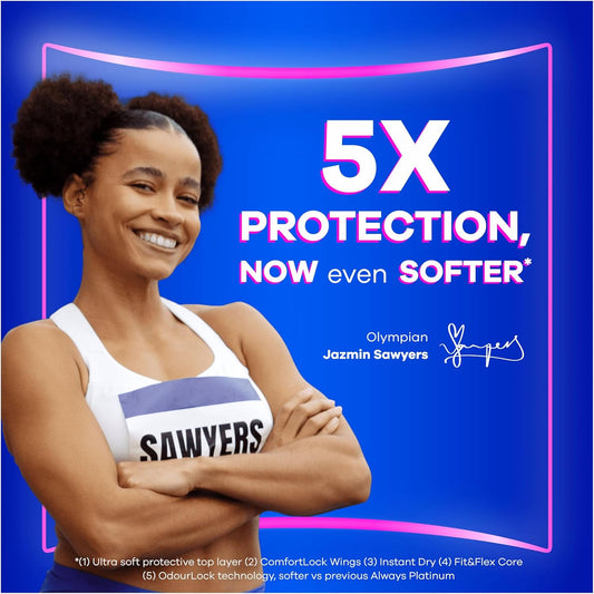Always Platinum Sanitary Towels Normal (Size 1) With Wings 24 Pads, Ultra Soft And Protective Topsheet, Light Scented