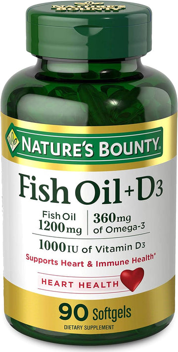 Nature'S Bounty Fish Oil Plus D3, Contains Omega 3, Immune Support & Supports Heart Health, 1200Mg Fish Oil, 360Mg Omega 3, 1000Iu Vitamin D3, 90 Softgels