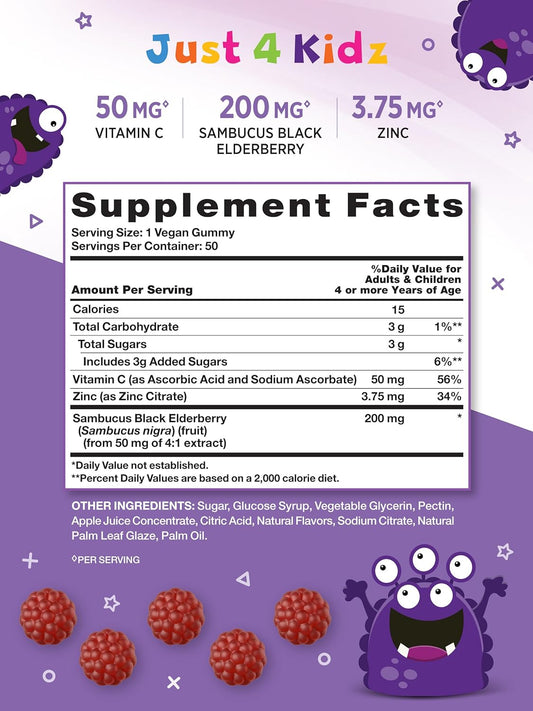 Kids Black Elderberry Gummies | 50 Count | with Zinc and Vitamin C | Vegan, Non-GMO & Gluten Free Supplement | by Nature's Truth