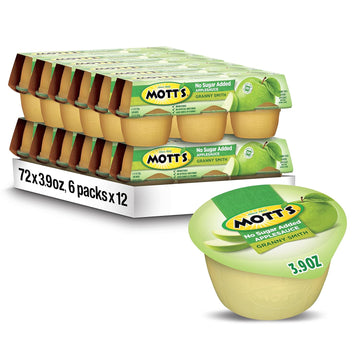 Mott'S No Sugar Added Granny Smith Applesauce, 3.9 Oz Cups, 72 Count (12 Packs Of 6), Good Source Of Vitamin C, No Artificial Flavors