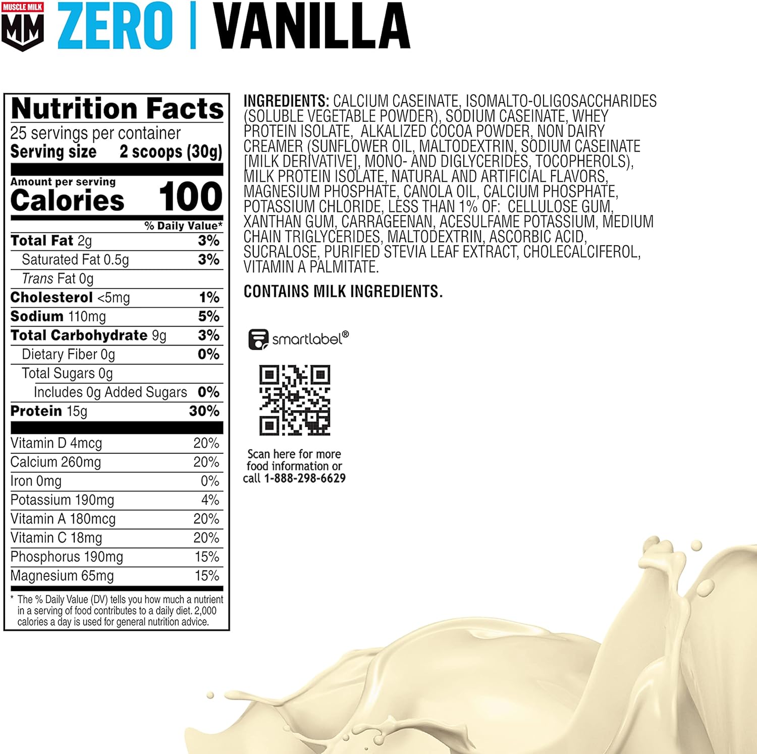 Muscle Milk ZERO, 100 Calorie Protein Powder, Vanilla, 15g Protein, 1.65 Pound, 25 Servings : Health & Household