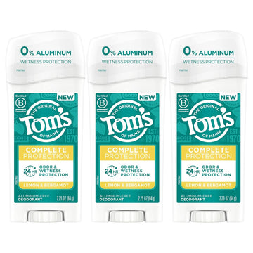 Tom's of Maine Complete Protection Aluminum-Free Natural Deodorant for Women, Lemon & Bergamot, 2.25 OZ, 3-Pack