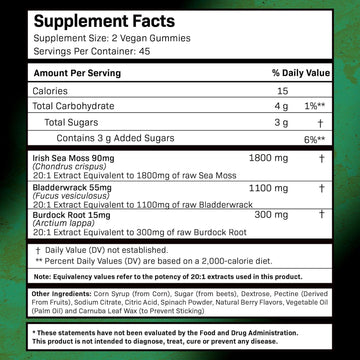 Sea Moss Gummies, 3200Mg Irish Sea Moss Mixed Berry Flavor With Maximum Potency Bladderwrack And Burdock Root - Supports Skin, Energy And Immunity - 90 Count