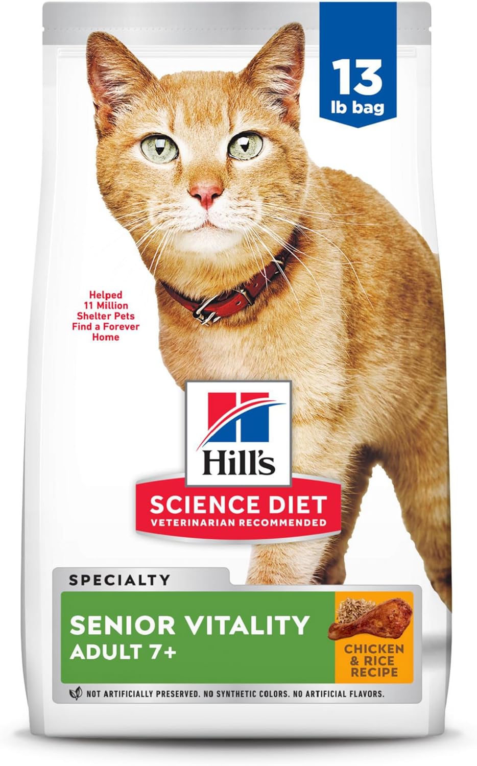 Hill'S Science Diet Senior Vitality, Senior Adult 7+, Senior Premium Nutrition, Dry Cat Food, Chicken & Rice, 13 Lb Bag