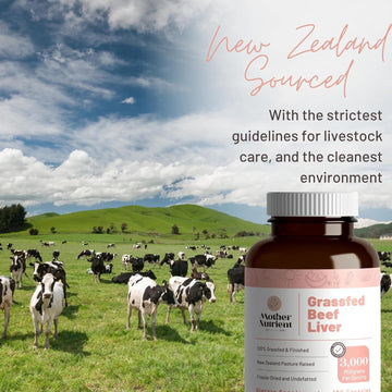 Mother Nutrient Grass Fed Beef Liver Capsules Sourced From Pasture-Raised Beef In New Zealand — Vitamins A And B12 W/Iron, Protein, And More - 45-Day Supply-180 Capsules
