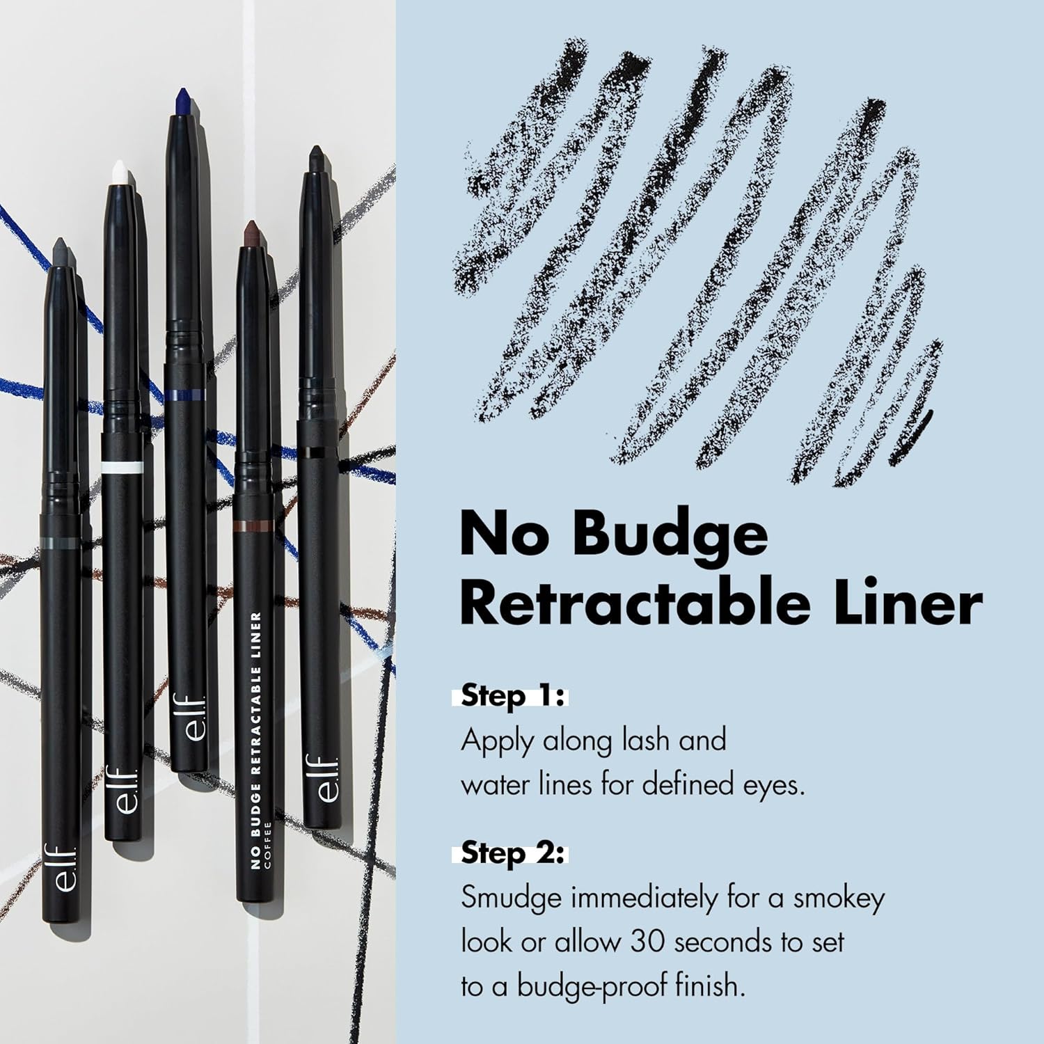 e.l.f. No Budge Retractable Eyeliner, Creamy, Ultra-Pigmented, Coffee : Beauty & Personal Care