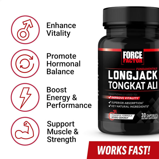 Force Factor Longjack Tongkat Ali 500Mg For Men’S Hormones, Promote Male Energy, Vitality & Drive, Support Muscle & Strength, Longjack Capsules With Bioperine Black Pepper Extract, 30 Capsules
