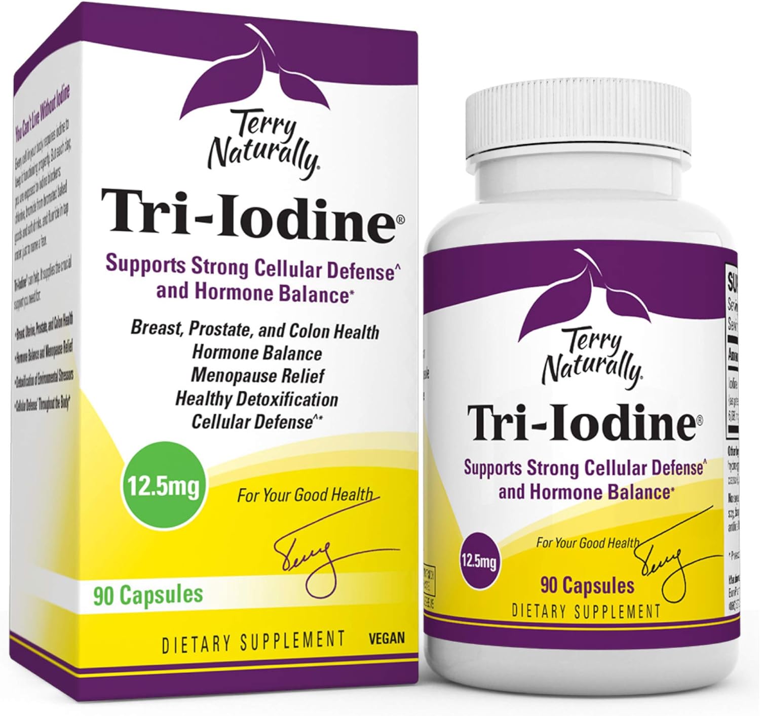 Terry Naturally Tri-Iodine 12.5 Mg - 12500 Mcg Iodine, 90 Vegan Capsules - Supports Hormone Balance, Promotes Breast & Prostate Health - Non-Gmo, Gluten-Free, Kosher - 90 Servings