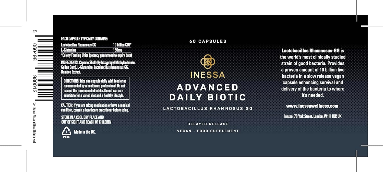 Inessa Daily Biotic - Probiotics For Women Digestive Health With Delayed Release Technology - Advanced Probiotic With 10 Billion Cfu - Lactobacillus Rhamnosus Strain 60 Vegan Capsules For Men & Women : Health & Household