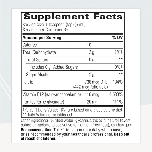 Integrative Therapeutics Liquid Iron - Iron Supplement With Vitamin B12 And Folate - Vegan, Gluten-Free & Dairy-Free Supplement For Energy Support* - 6 Fl Oz, Apple Cinnamon Flavored