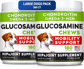 Glucosamine For Large Dogs - Joint Supplement Large Breed W/Omega-3 Fish Oil - Chondroitin, Msm - Advanced Mobility Chews - Joint Pain Relief - Hip & Joint Care - Chicken Flavor - 360Ct - Made In Usa