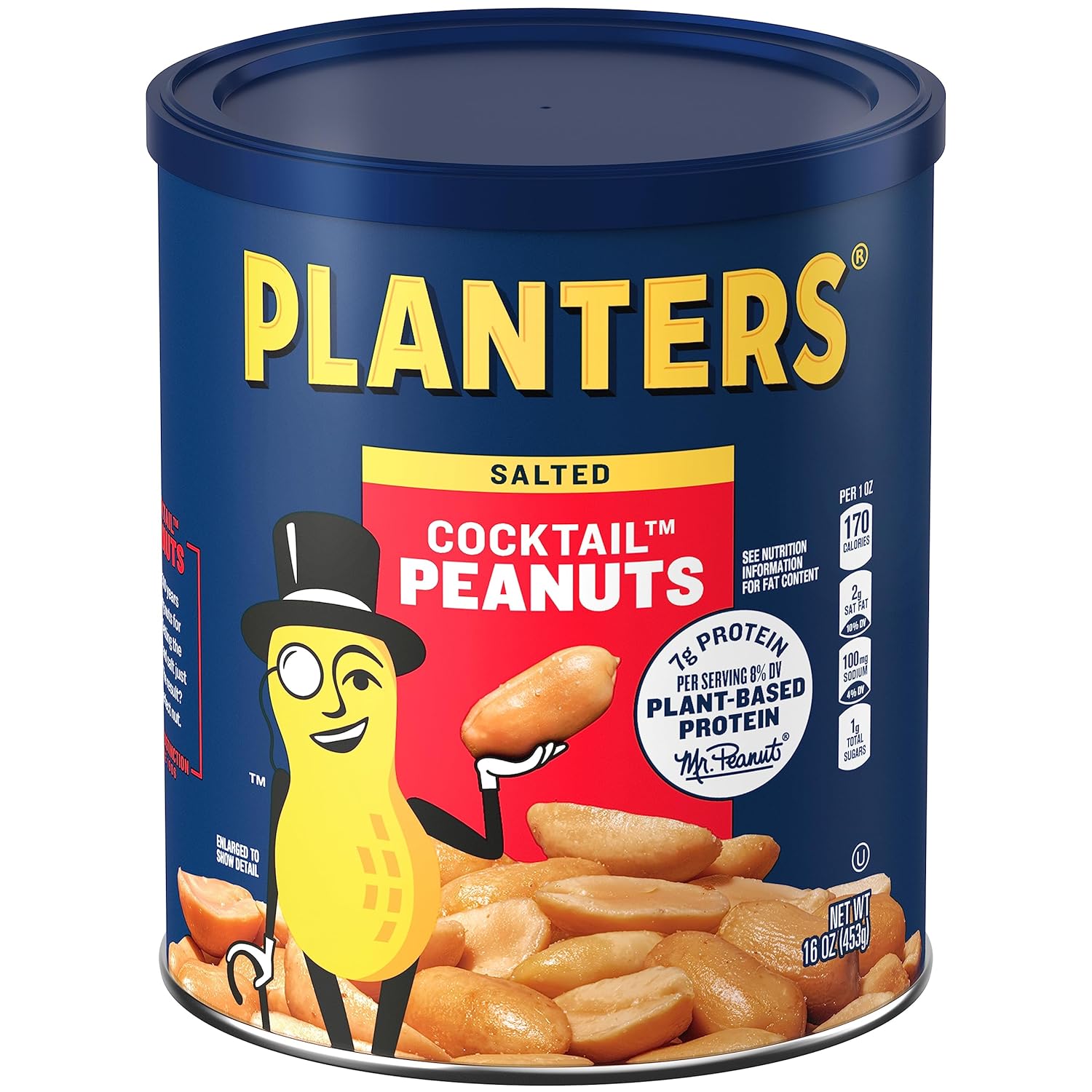 Planters Salted Cocktail Peanuts, Party Snacks, Plant Based Protein, 16 Oz (Pack Of 6)