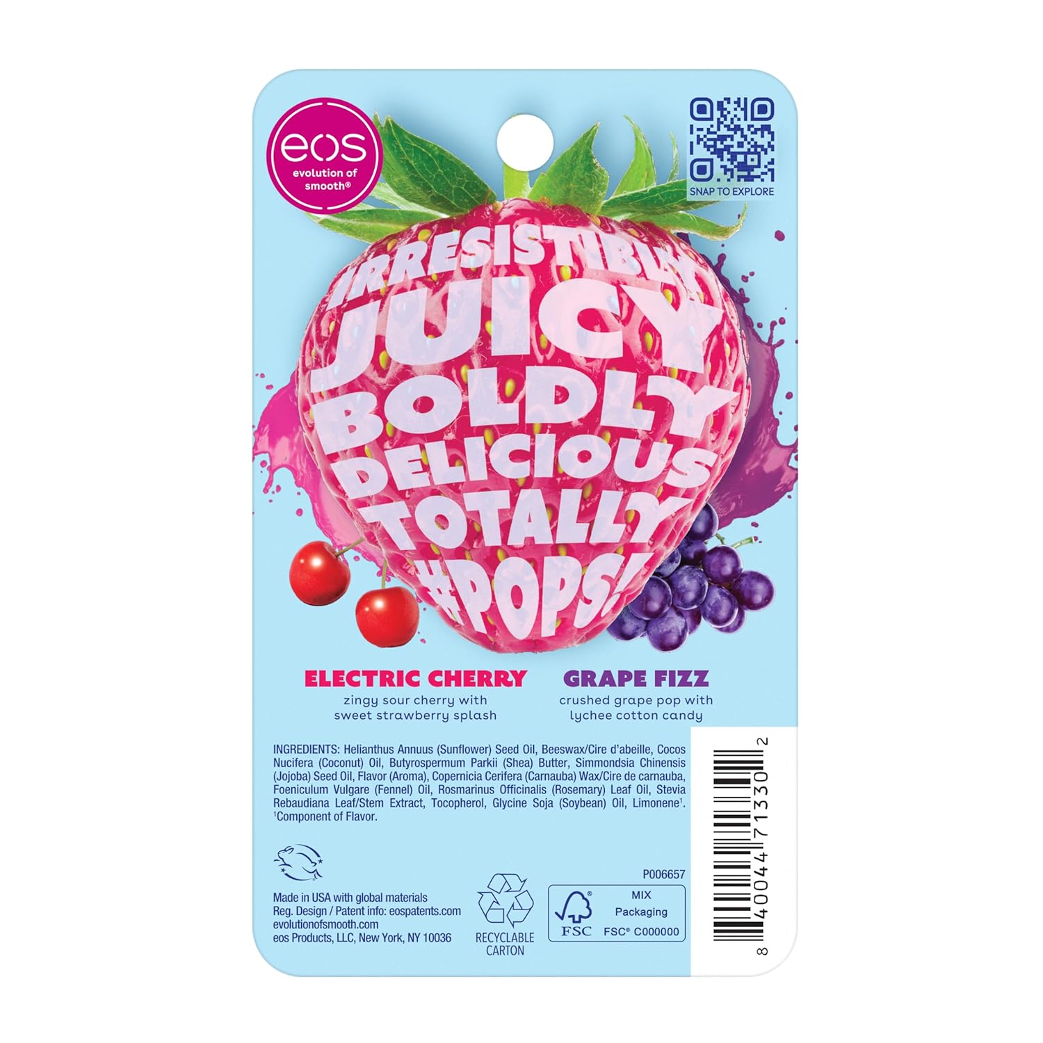eos FlavorLab Pops! Lip Balm- Electric Cherry & Grape Fizz, Limited-Edition, 0.14 oz, 2-Pack : Beauty & Personal Care