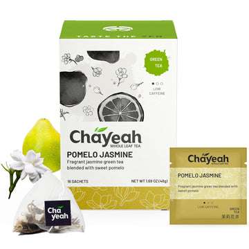 Chayeah, Pomelo Jasmine, Scented Jasmine Green Tea With Pomelo Peel, Whole Leaf Tea Bag, Caffeinated (16 Pyramid Tea Sachets)