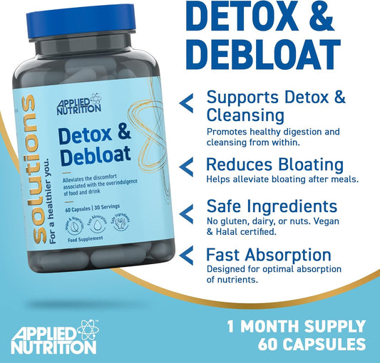 Applied Nutrition - Solutions - Detox & Debloat - Vegan Capsules With Activated Charcoal, Milk Thistle & Dandelion Root Extract – Reduces Bloating & Supports Liver Health (60 Capsules – 30 Servings)