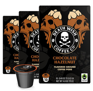 Death Wish Coffee - Single Serve Pods - Dark Roast Coffee Pods - Made With Usda Certified Organic - Extra Kick Of Caffeine (Chocolate Hazelnut, 30 Count)