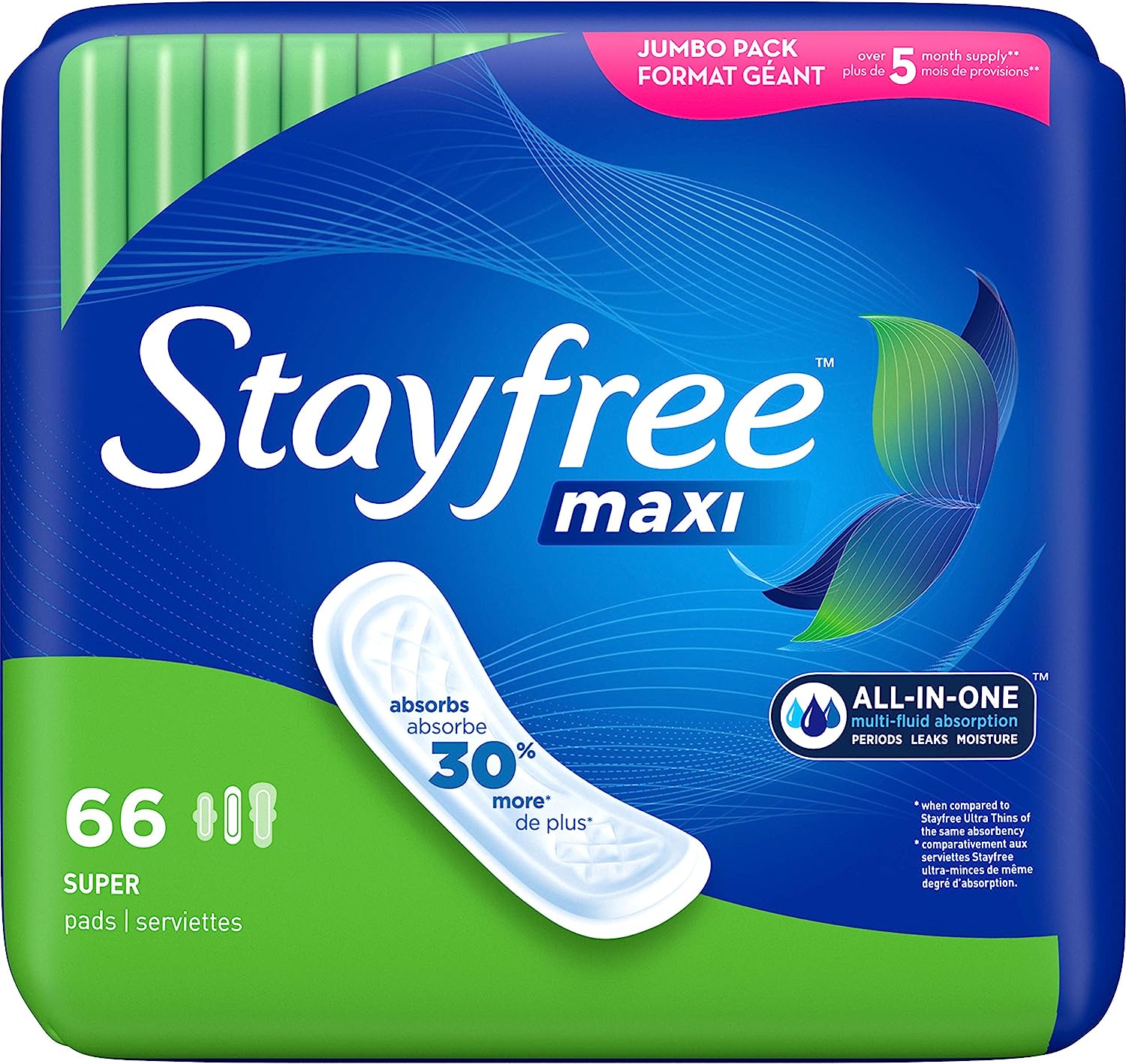 Stayfree Maxi Pads For Women, Super - 66 Count