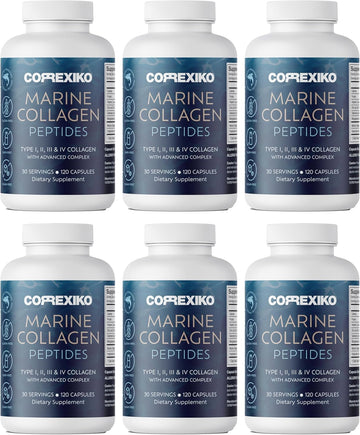Correxiko Marine Collagen Supplement Pills - 1800Mg Hydrolyzed Collagen Peptides Per Serving With Added Hyaluronic Acid, Vitamin C & Minerals - For Hair, Skin & Nails - 720 Capsules 6 Month Supply