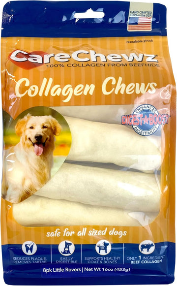 Pet Factory Carechewz Collagen 6" Little Rovers Dog Chew Treats - Natural Flavor, 8 Count/1 Pack