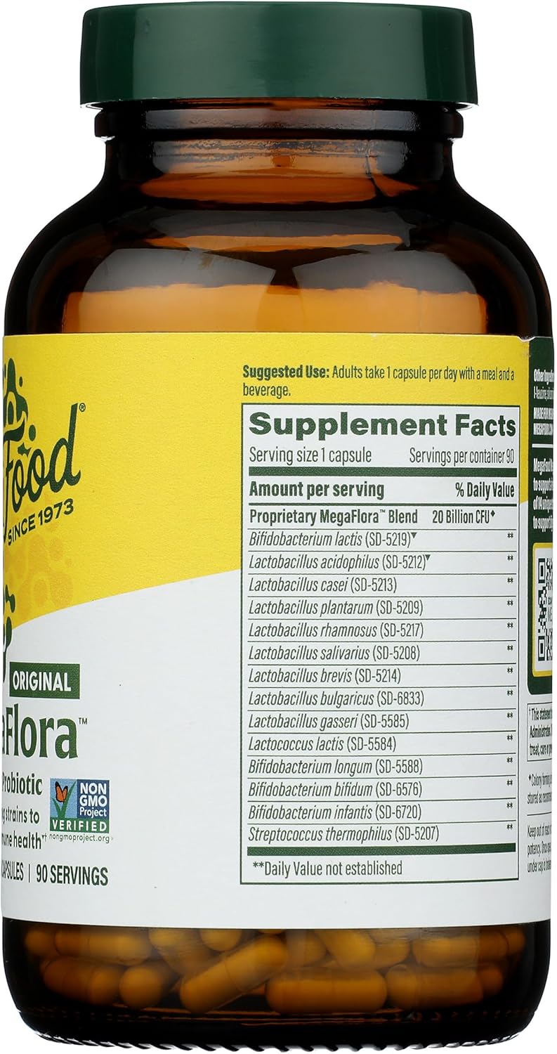 MegaFood MegaFlora Probiotic - Probiotics for Women & Men - Probiotics for Digestive Health & Immune Support - 20 Billion CFU - 14 Strains - Non-GMO - Vegan - Made Without 9 Food Allergens - 90 Caps : Health & Household