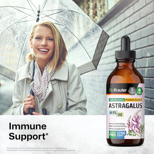 Bio Krauter Astragalus Tincture - Astragalus Root Extract For Immune Support - Alcohol And Sugar Free - High Absorption - Vegan Drops 4 Fl.Oz