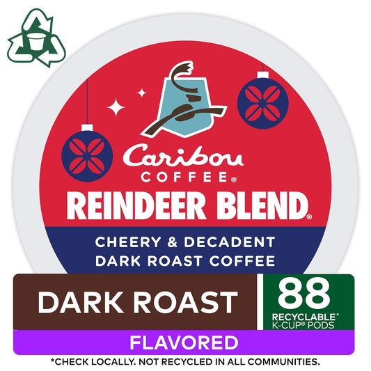 Caribou Coffee Reindeer Blend, Single-Serve Keurig K-Cup Pods, Dark Roast Coffee Pods, 88 Count