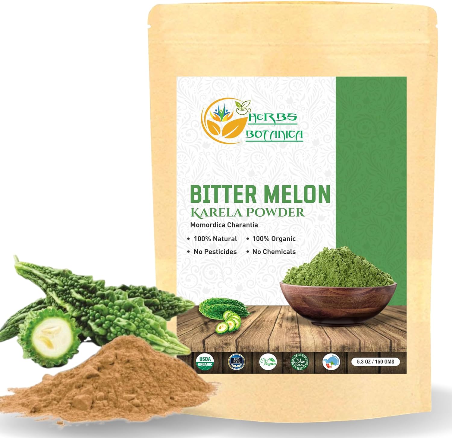 Herbs Botanica Bitter Melon Powder| Karela Powder | Momordica Charantia 100% Organic Non Gmo | Gluten Free | Promotes Healthy Lifestyle