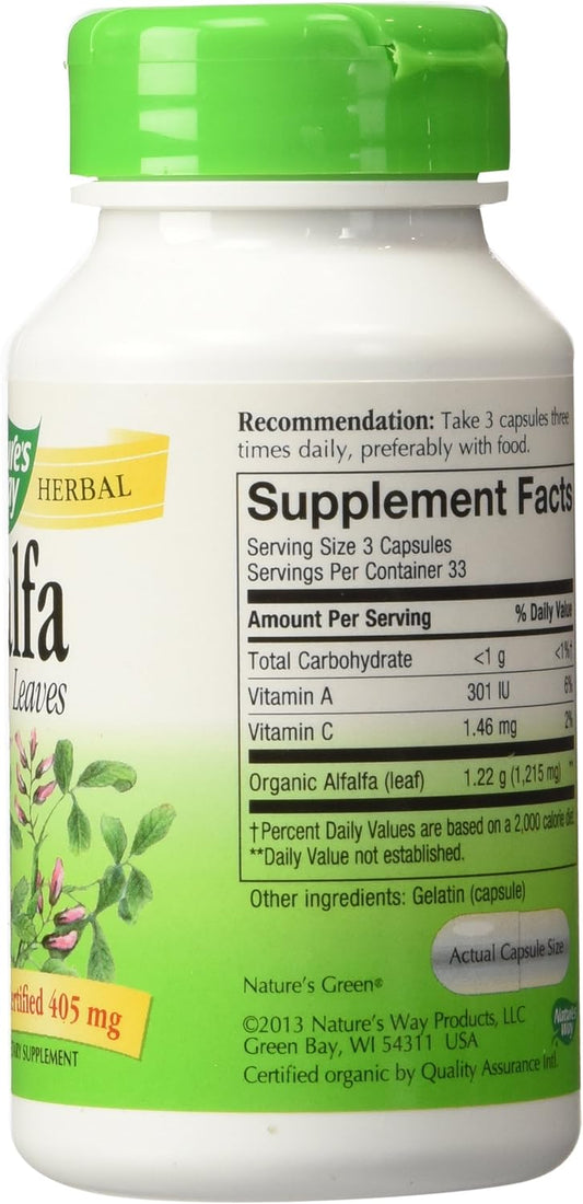 Nature's Way Alfalfa Leaves, 1,215 mg, 100 Vegetarian Capsules, Pack of 2