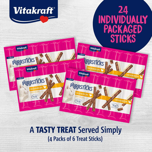 Vitakraft Purrsticks Meaty Cat Sticks - Chicken - Segmented And Breakable Meatstick - Deliciously Tender - Multi Pack Of 4