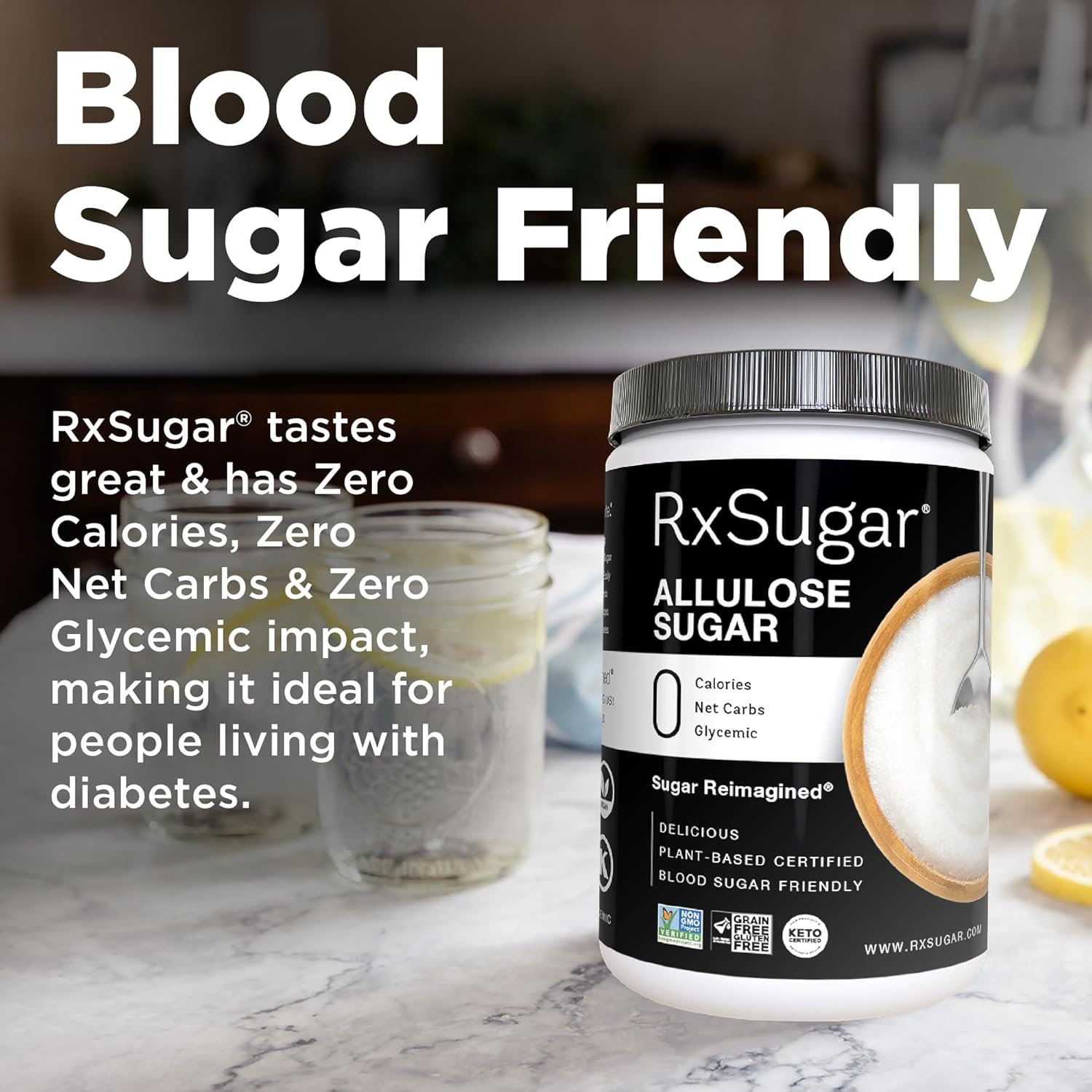 Rxsugar Delicious Plant-Based Crystal Sugar, Allulose, 16 Oz : Grocery & Gourmet Food